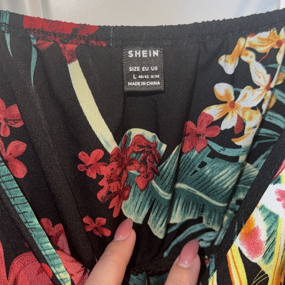 SHEIN-Tropical Print Flared Hem Peplum Dress Size Large - Picture 3 of 9